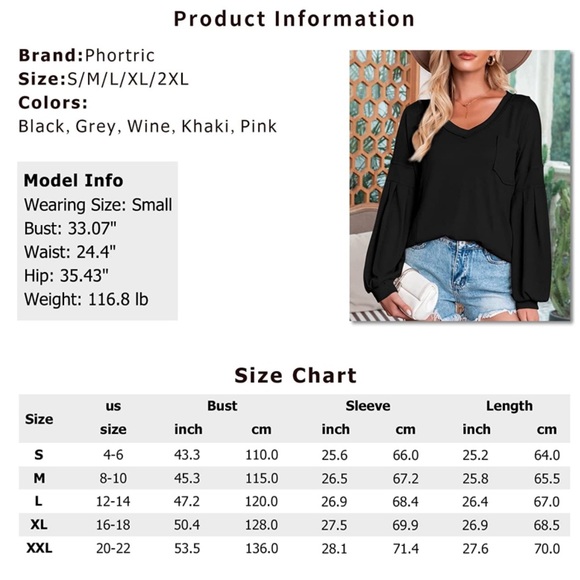 🆕 Phortric Black Lantern Sleeve Deep-V Off the Shoulder Oversized Knit Top - Picture 6 of 6